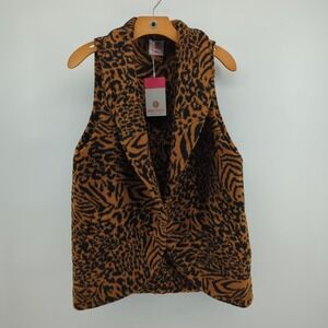 Marley Lilly‎ Animal Print Vest Large XL NWT Brown Black Leopard Spotted